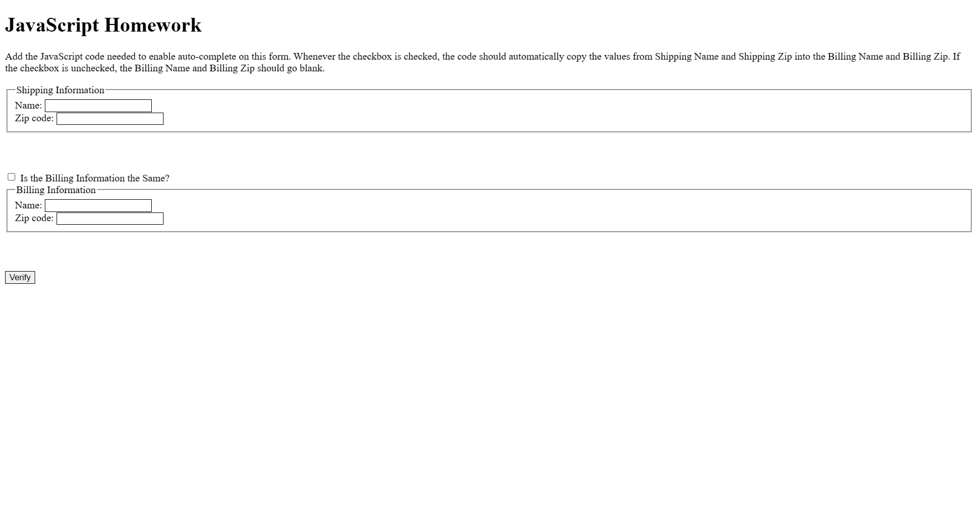 Shipping and Billing Form